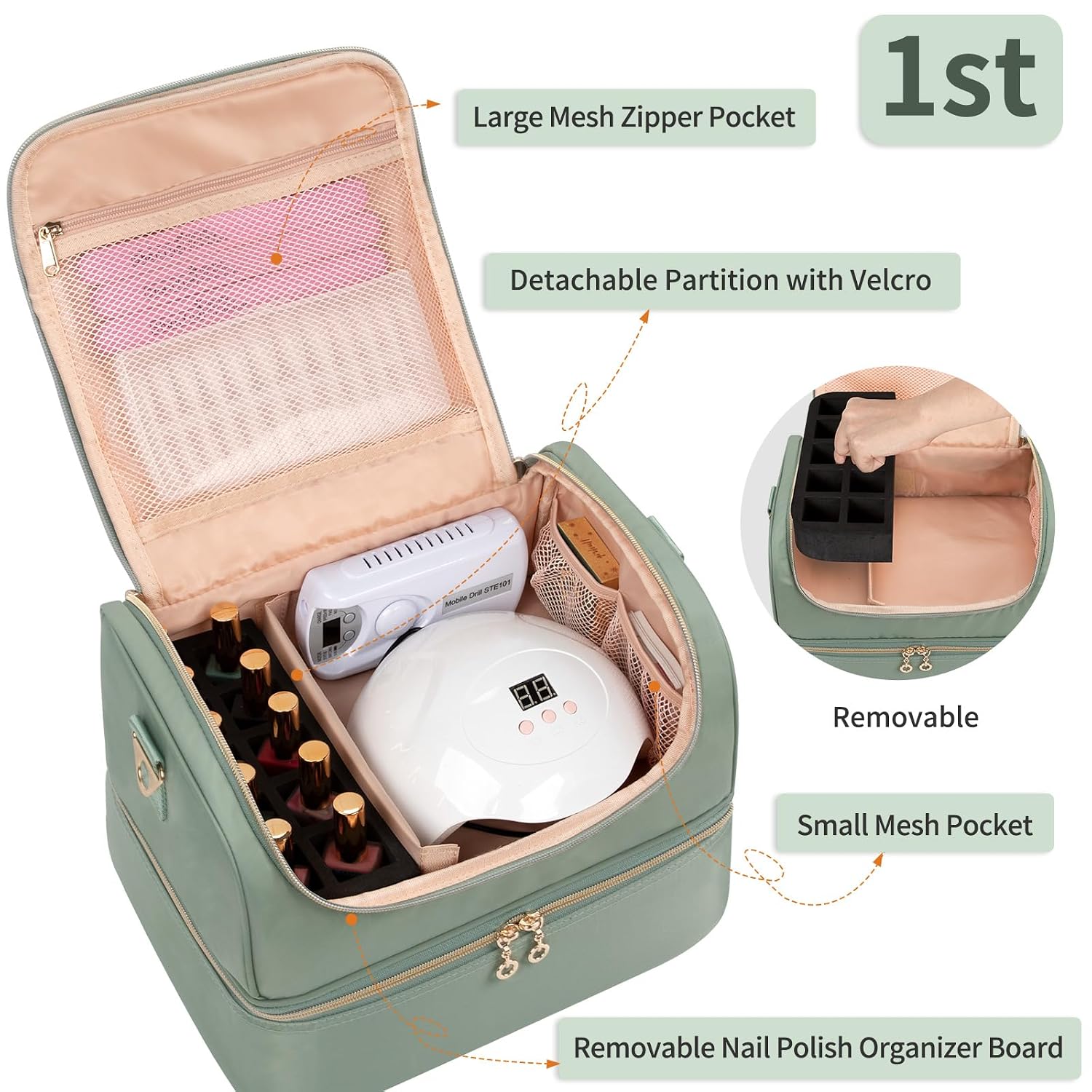 CUBETASTIC 45 bottle nail polish organizer case showing double layer storage - 2