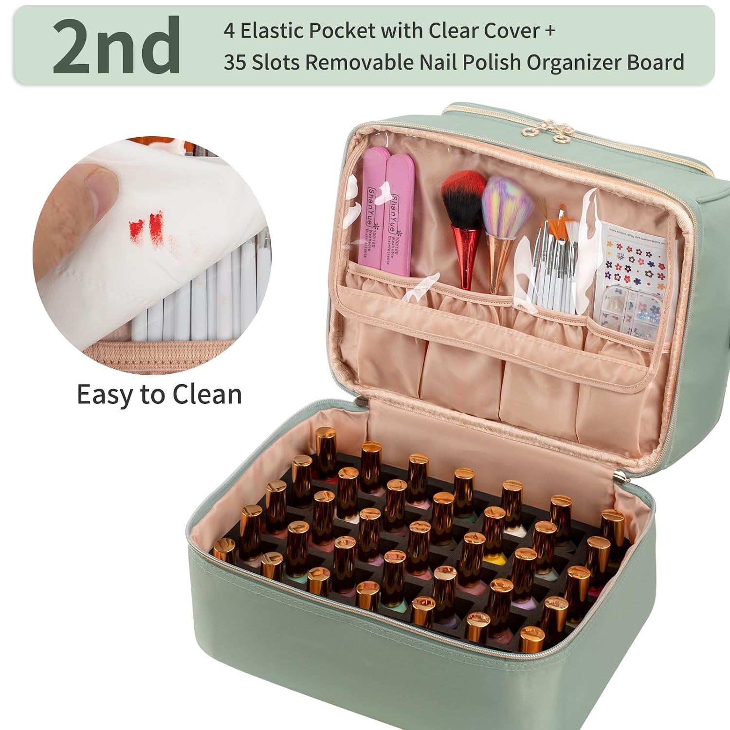 CUBETASTIC 45 bottle nail polish organizer case showing double layer storage - 3