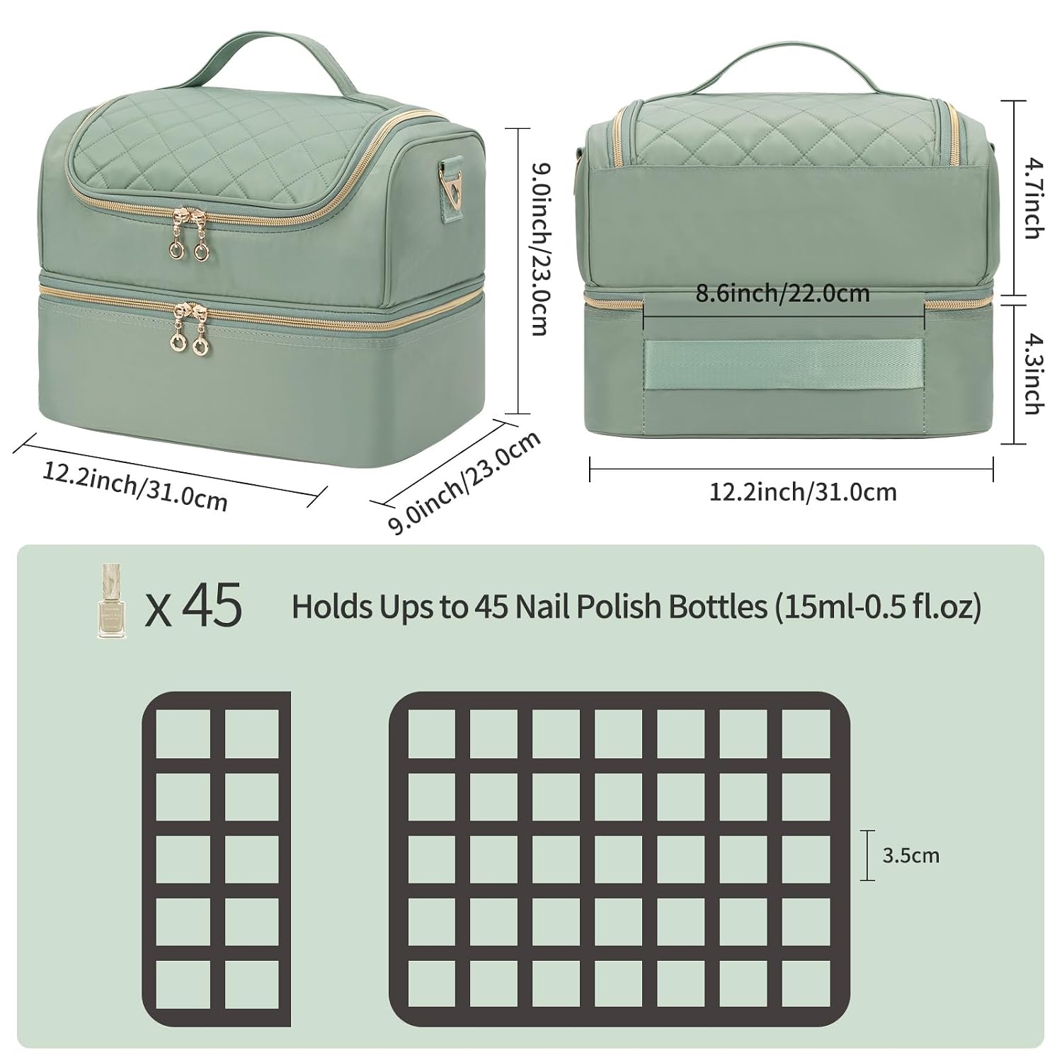 CUBETASTIC 45 bottle nail polish organizer case showing double layer storage - 4