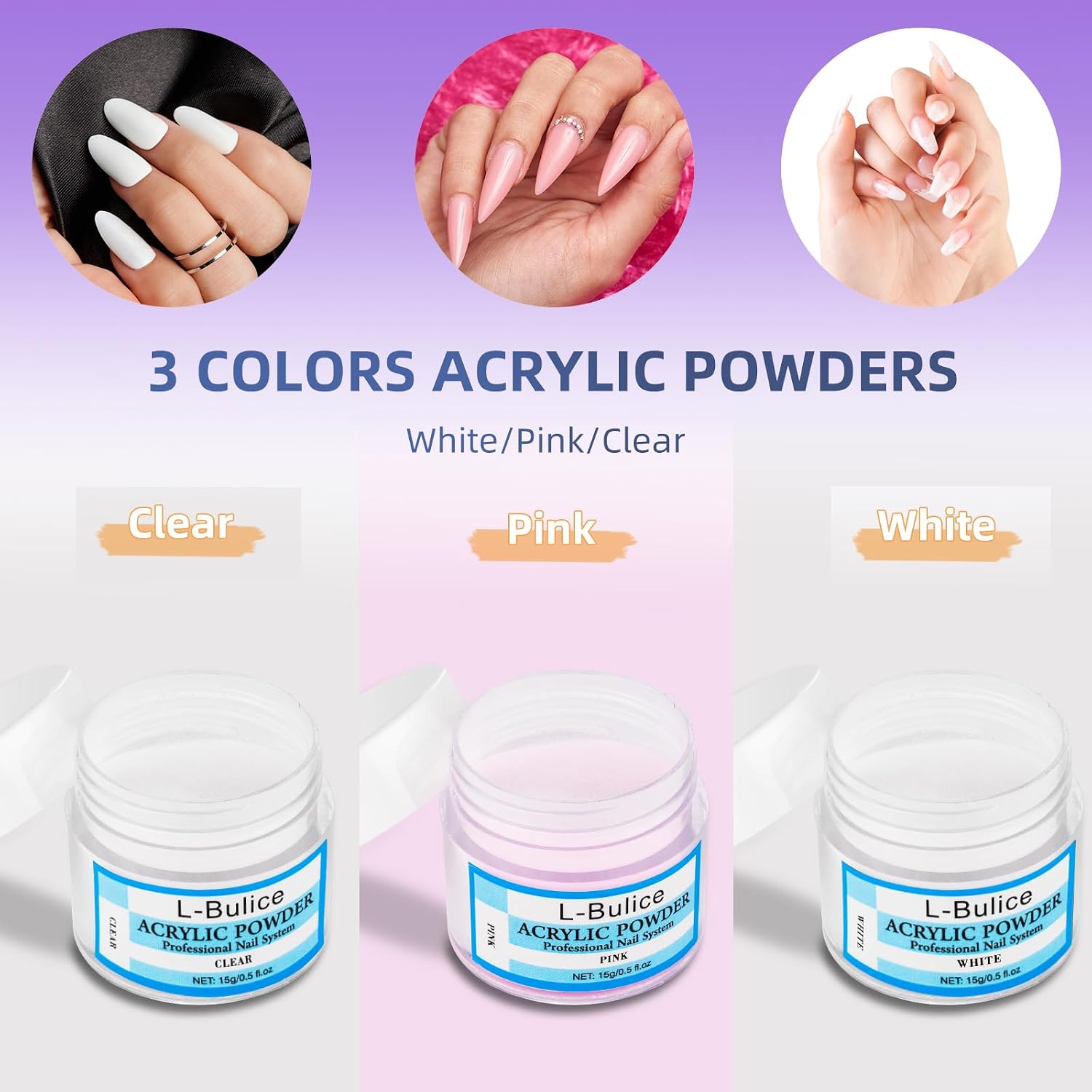 L-Bulice beginner acrylic nail kit with powders, glitter, rhinestones and tools - 4