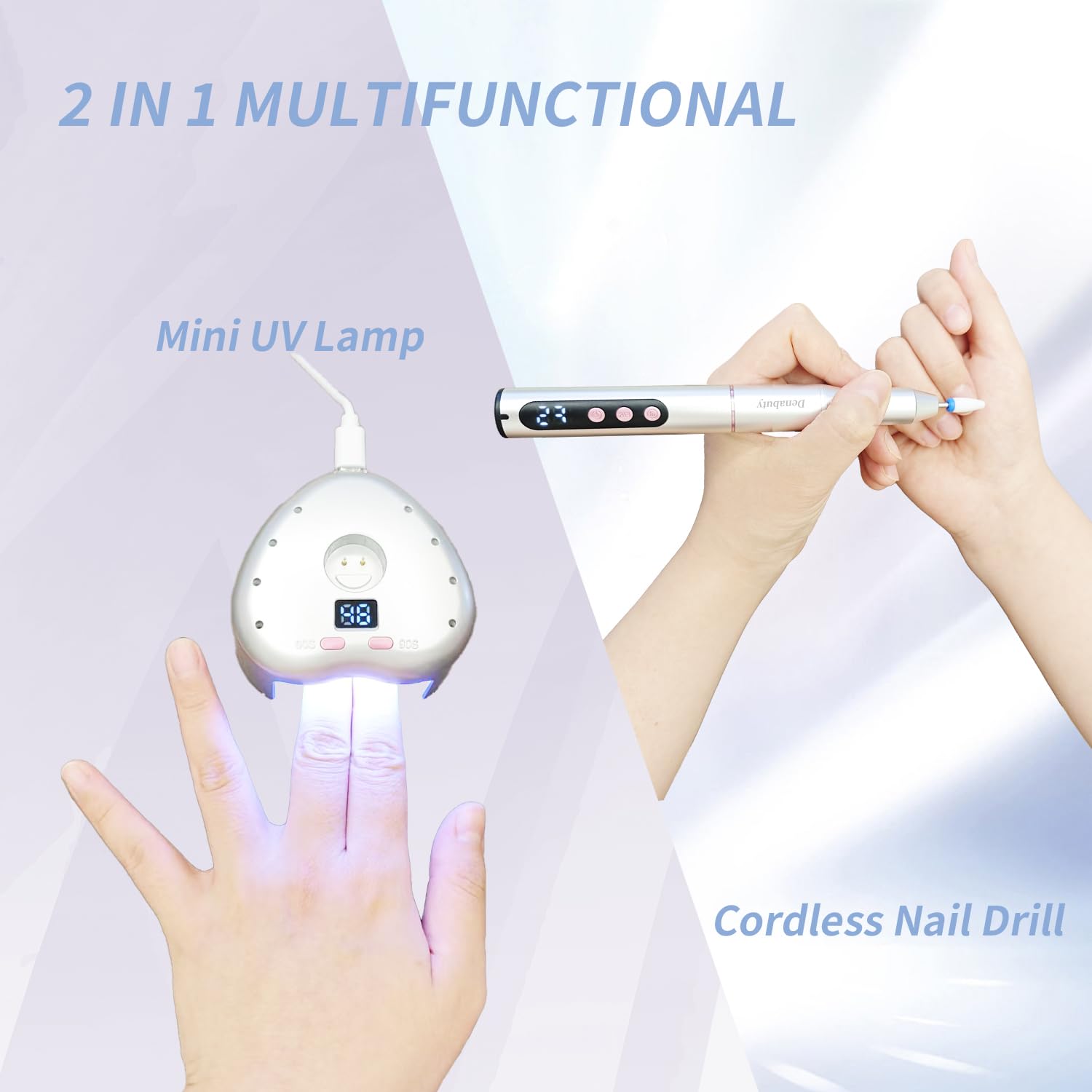 Denabuty cordless electric nail drill with 3-in-1 charging base and UV LED lamp - 2