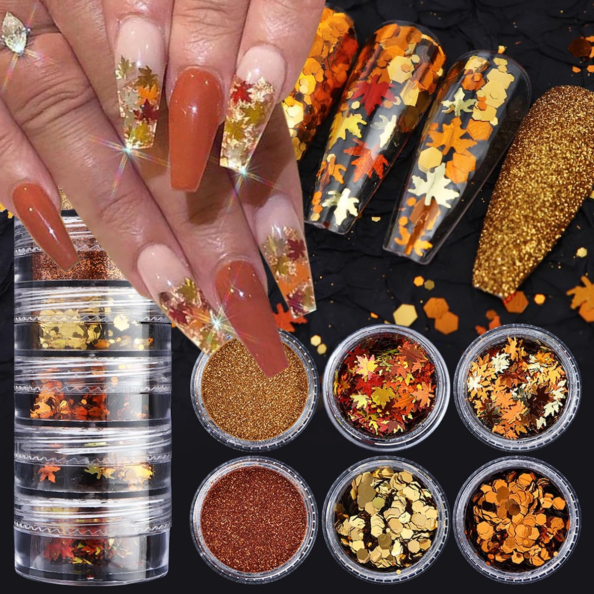 Gold Maple Leaf Nail Sequins for Autumn 3D Nail Art