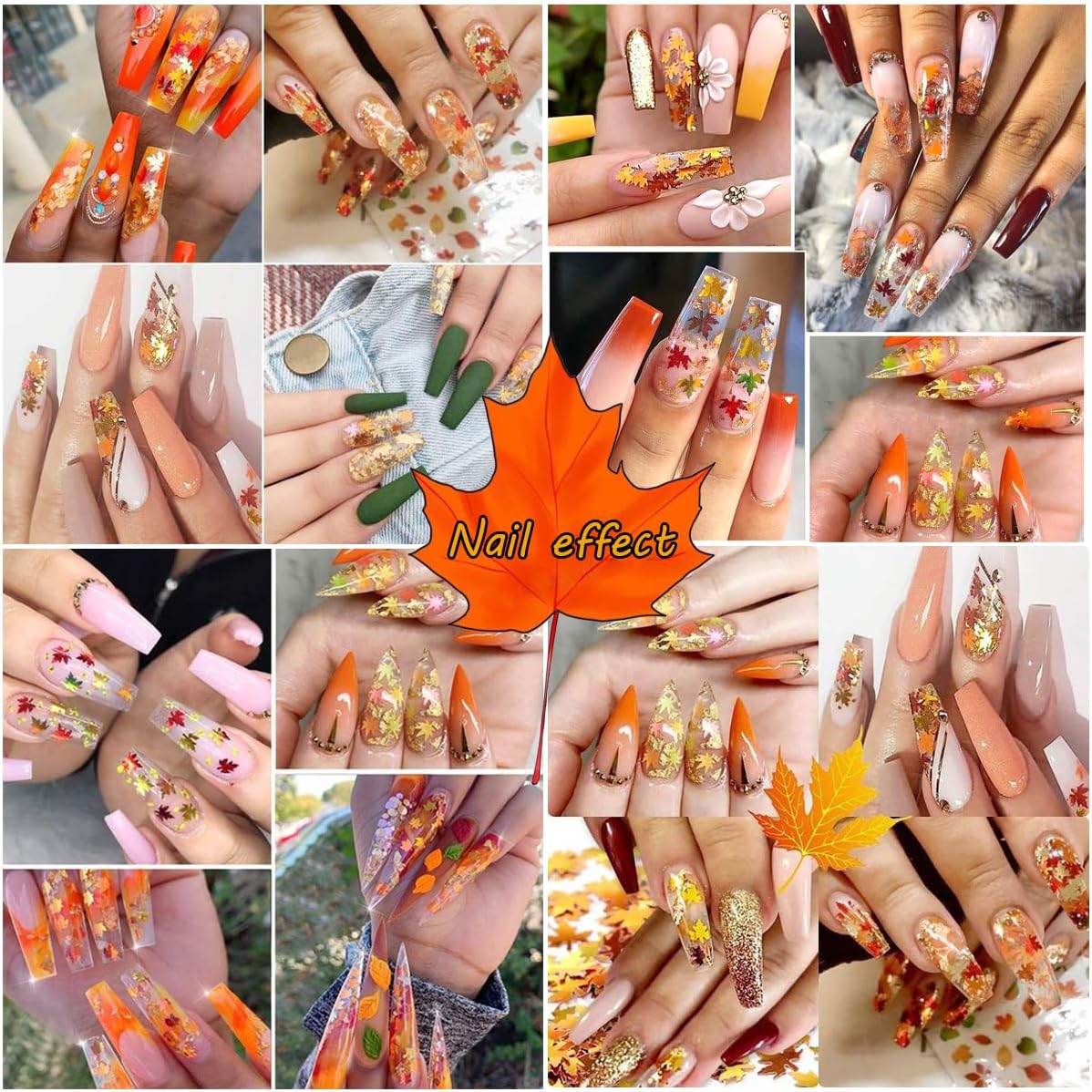Gold maple leaf and holographic nail sequins in small storage boxes - 2