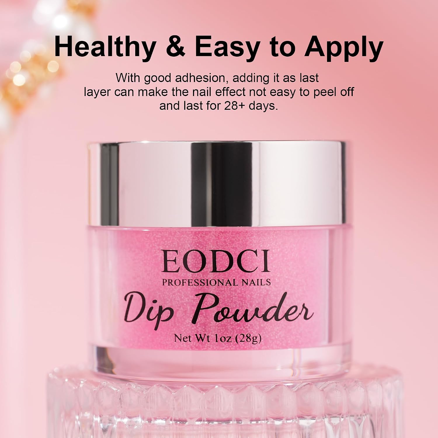 EODCI hot pink reflective glitter dip powder jar 1 oz showing vibrant pink shimmer - 2