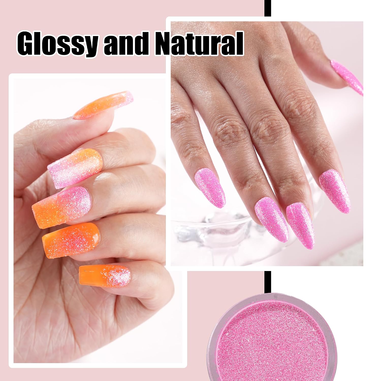 EODCI hot pink reflective glitter dip powder jar 1 oz showing vibrant pink shimmer - 3