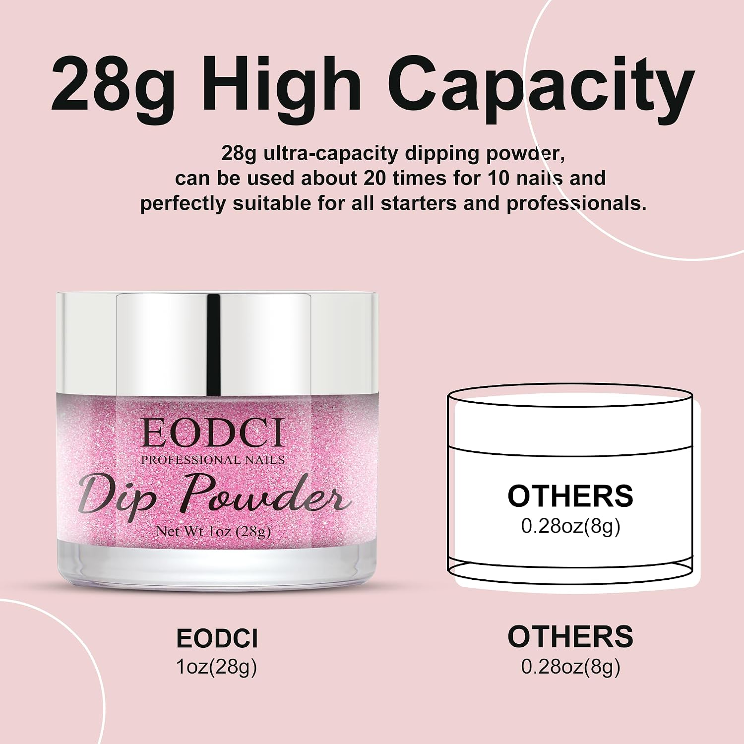 EODCI hot pink reflective glitter dip powder jar 1 oz showing vibrant pink shimmer - 4