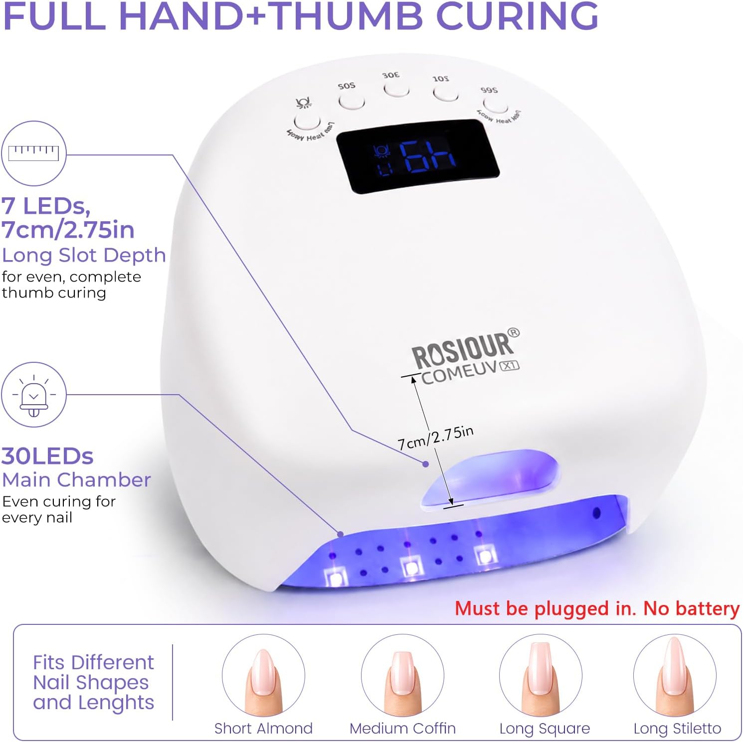 Dual-zone 48W gel nail lamp with upper thumb slot and removable magnetic base - 2