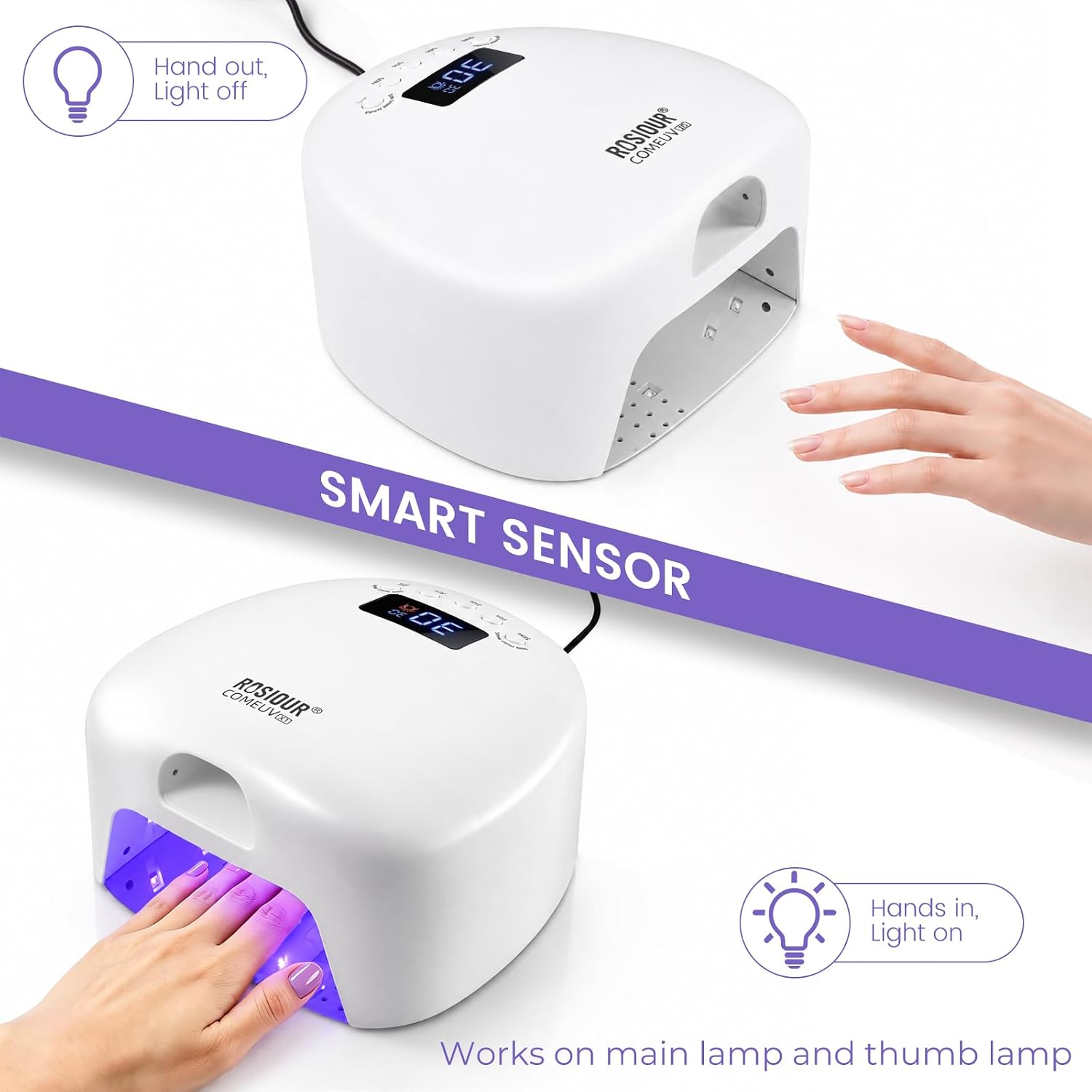 Dual-zone 48W gel nail lamp with upper thumb slot and removable magnetic base - 3