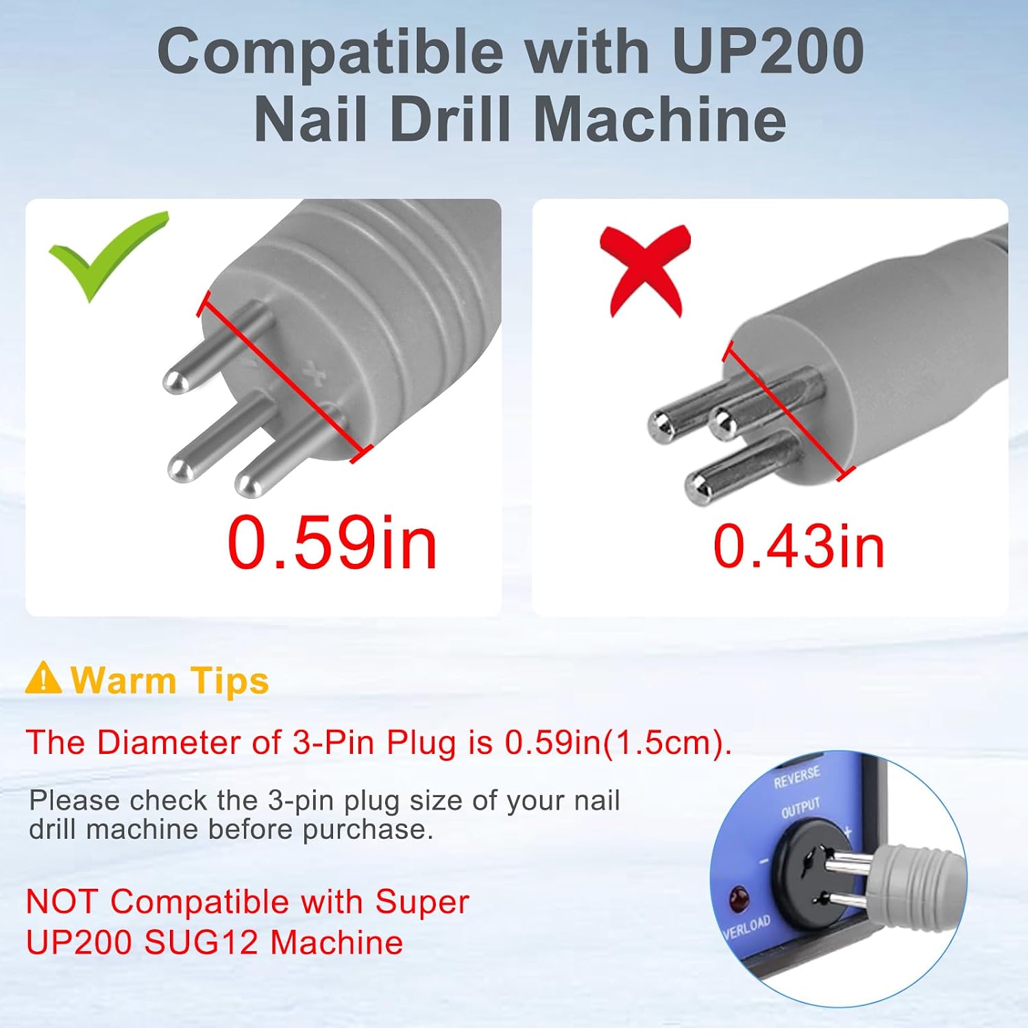 HoMove UP200 replacement nail drill handpiece, stainless steel body and twist-lock chuck - 2
