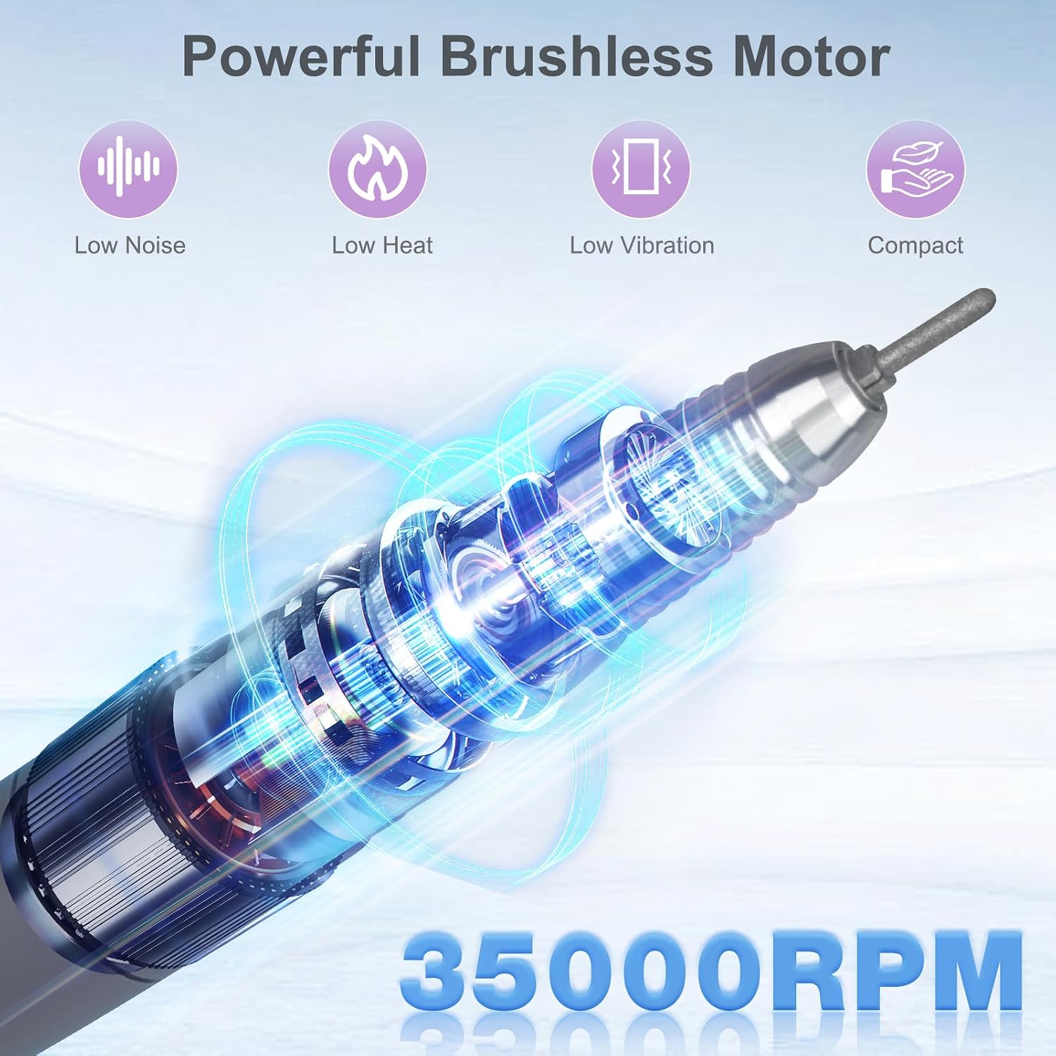 HoMove UP200 replacement nail drill handpiece, stainless steel body and twist-lock chuck - 3