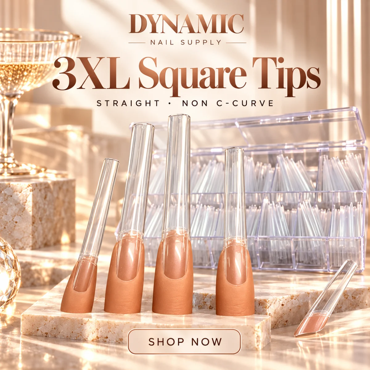 3XL Square Tips 3XL straight square nail tips, non C-curve, in clear storage box